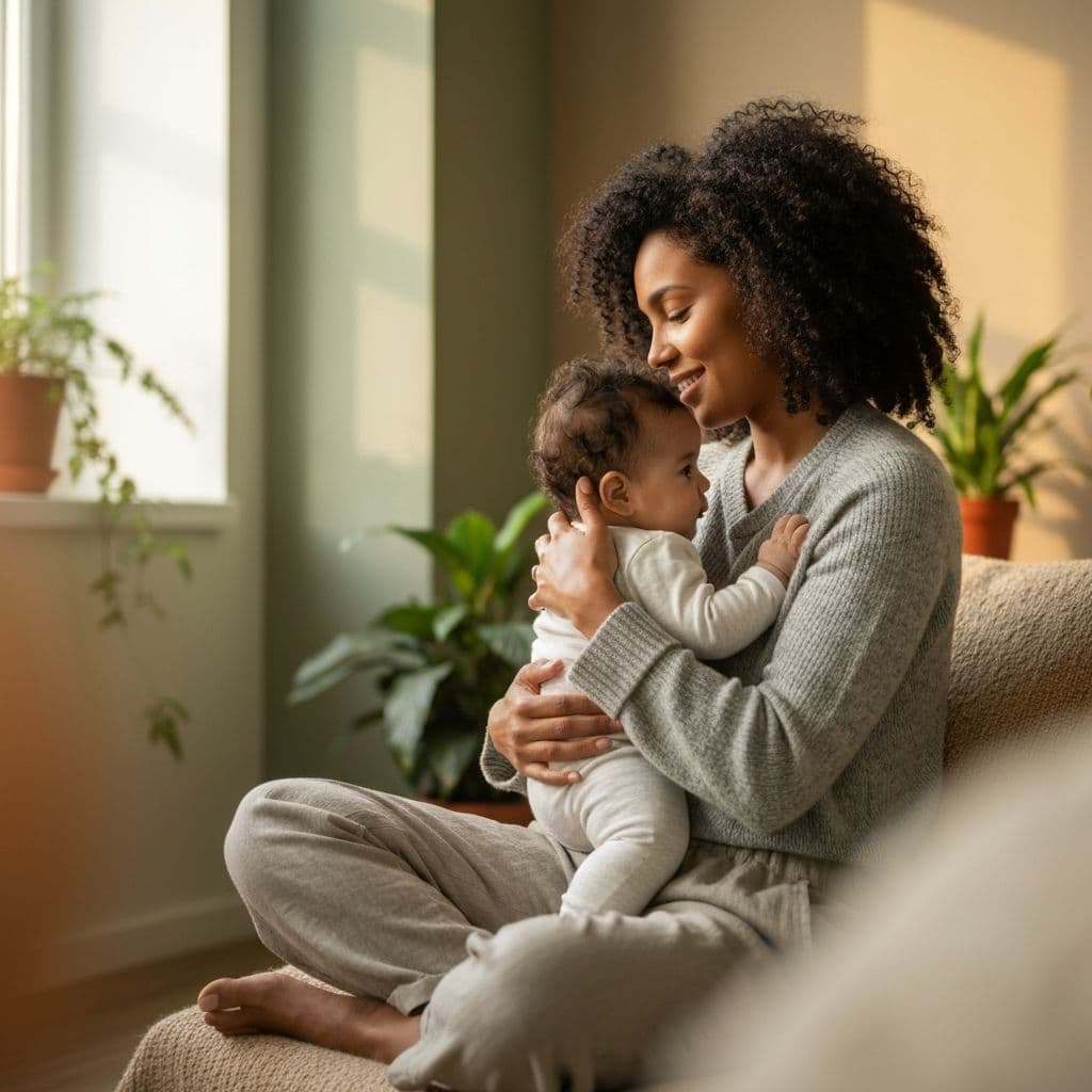 Mother embracing her journey through postpartum life